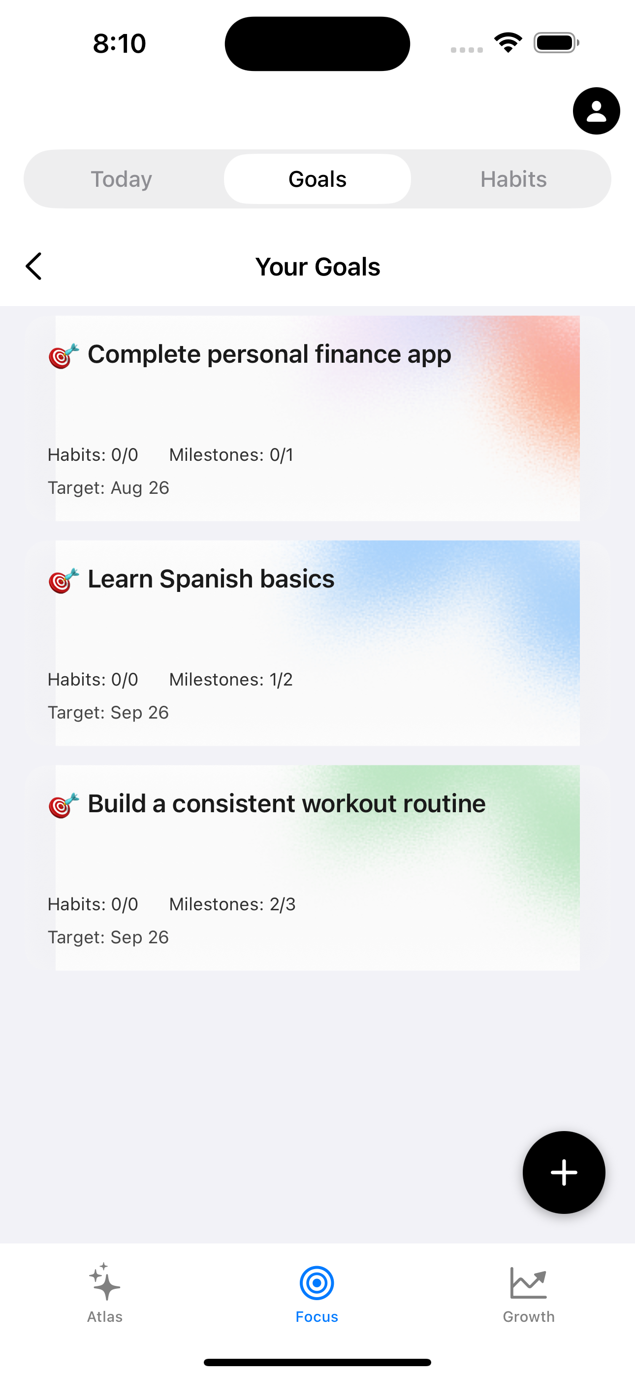 Goals tracking interface